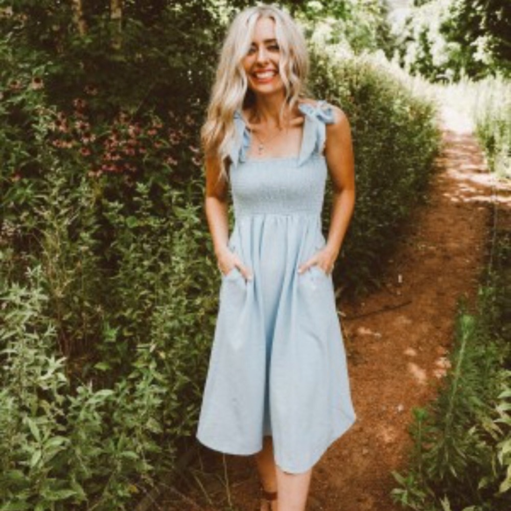 Baby blue tie-strap midi dress